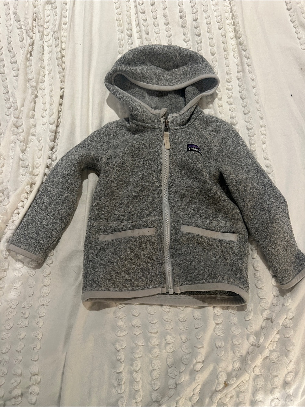 Patagonia Kids Heather Gray Hooded Fleece Zip Jacket- play coat